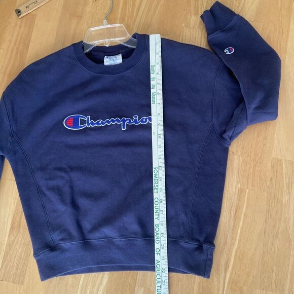 2/$30 Vintage Champion Reverse Weave Sweatshirt Women Medium Blue Logo Pullover - Picture 15 of 16